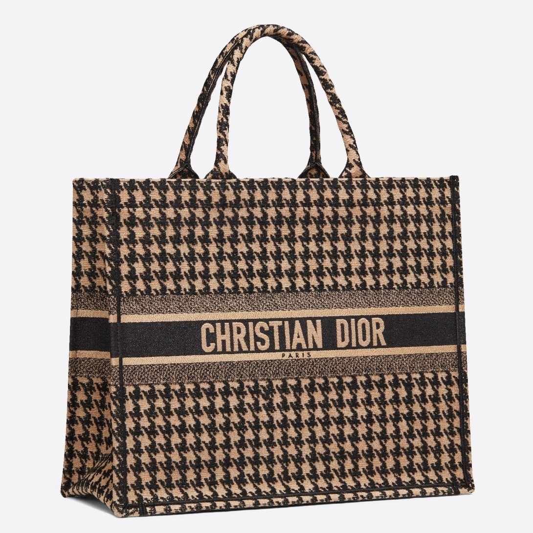 D*or book tote bag in houndstooth embroidery canvas