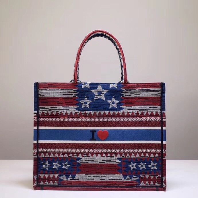 D*or book tote bag in american flag embroidered canvas