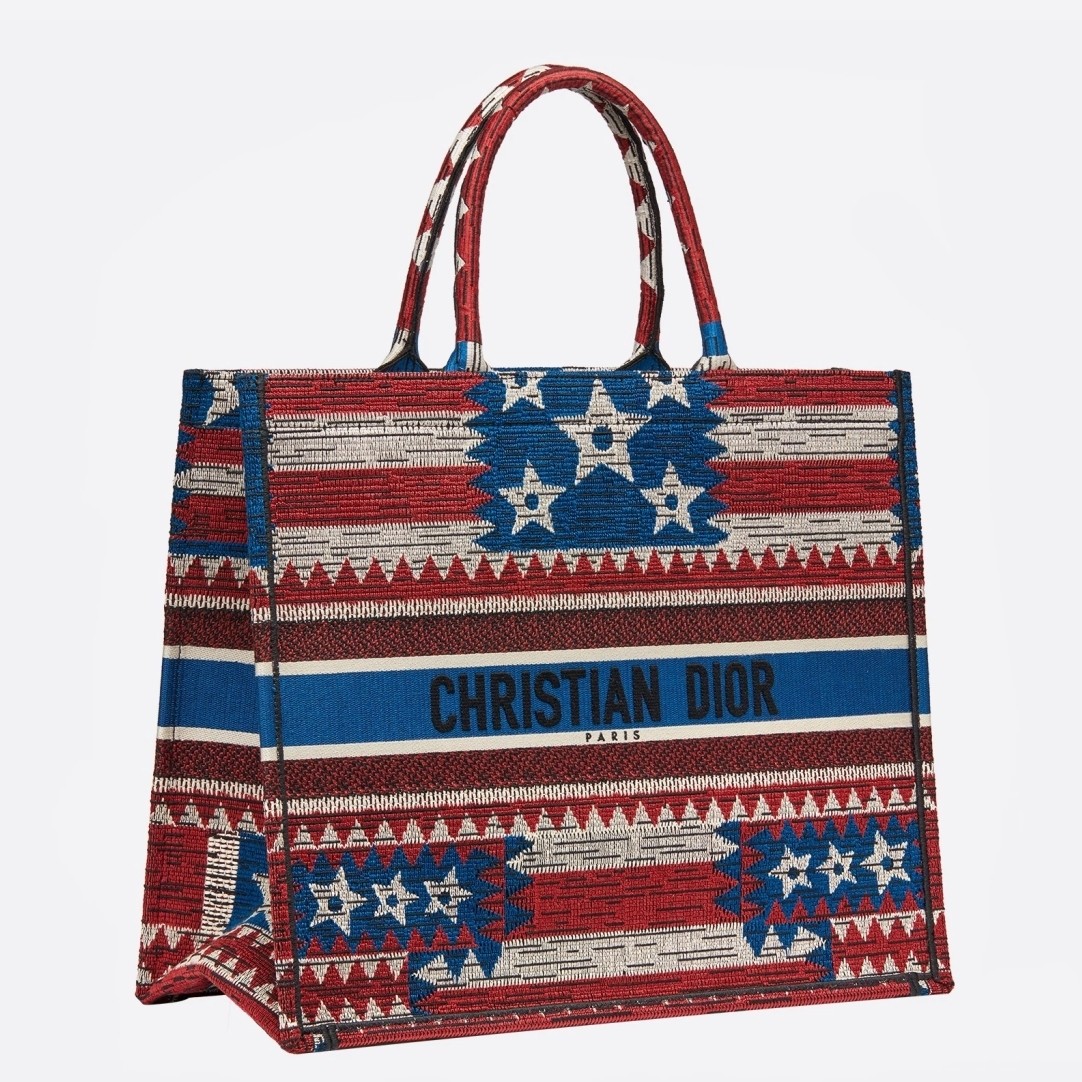 D*or book tote bag in american flag embroidered canvas