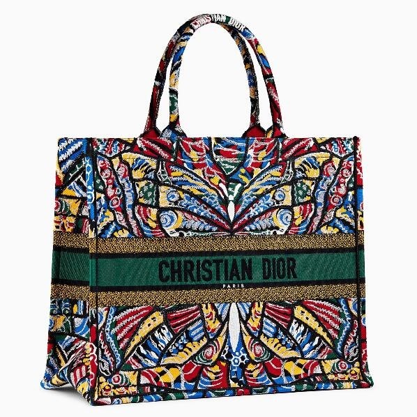 D*or book tote bg in butterfly multicolor canvas