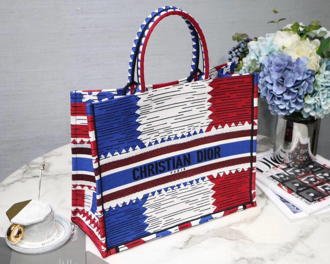 D*or book tote bag in french flag embroidered canvas