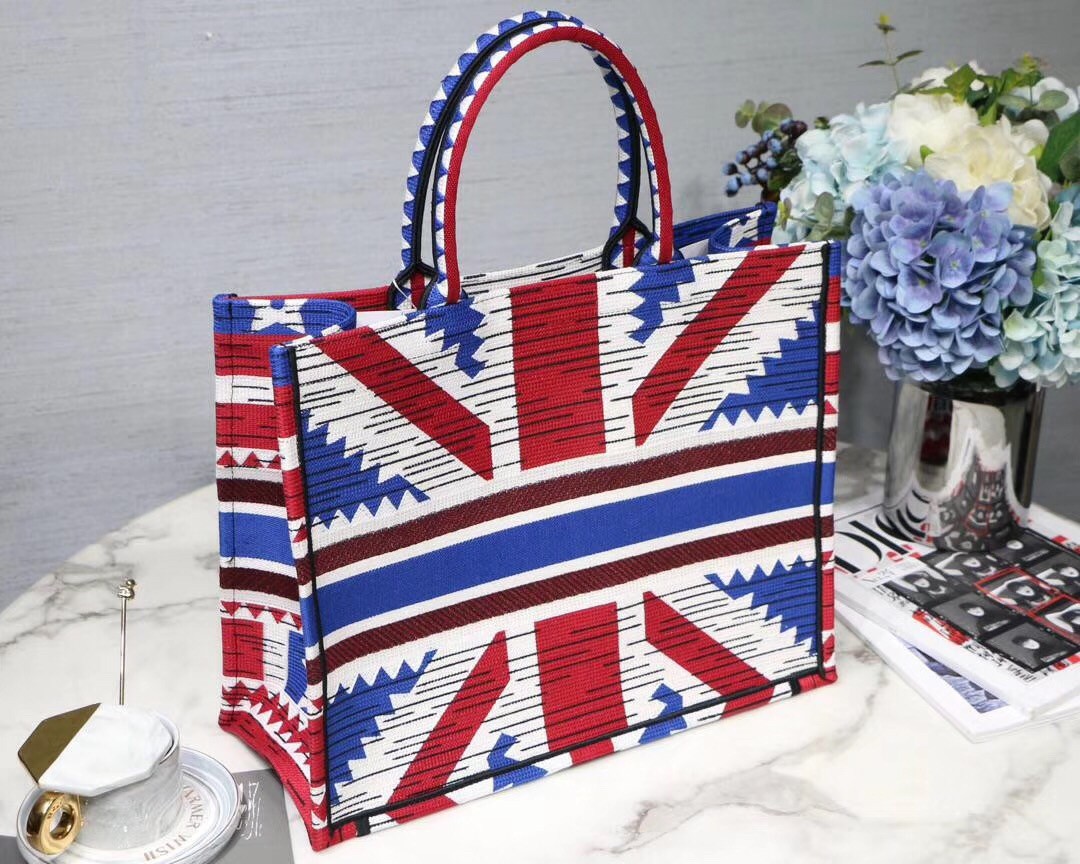 D*or book tote bag in french flag embroidered canvas
