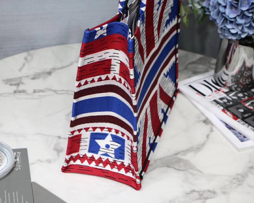 D*or book tote bag in french flag embroidered canvas