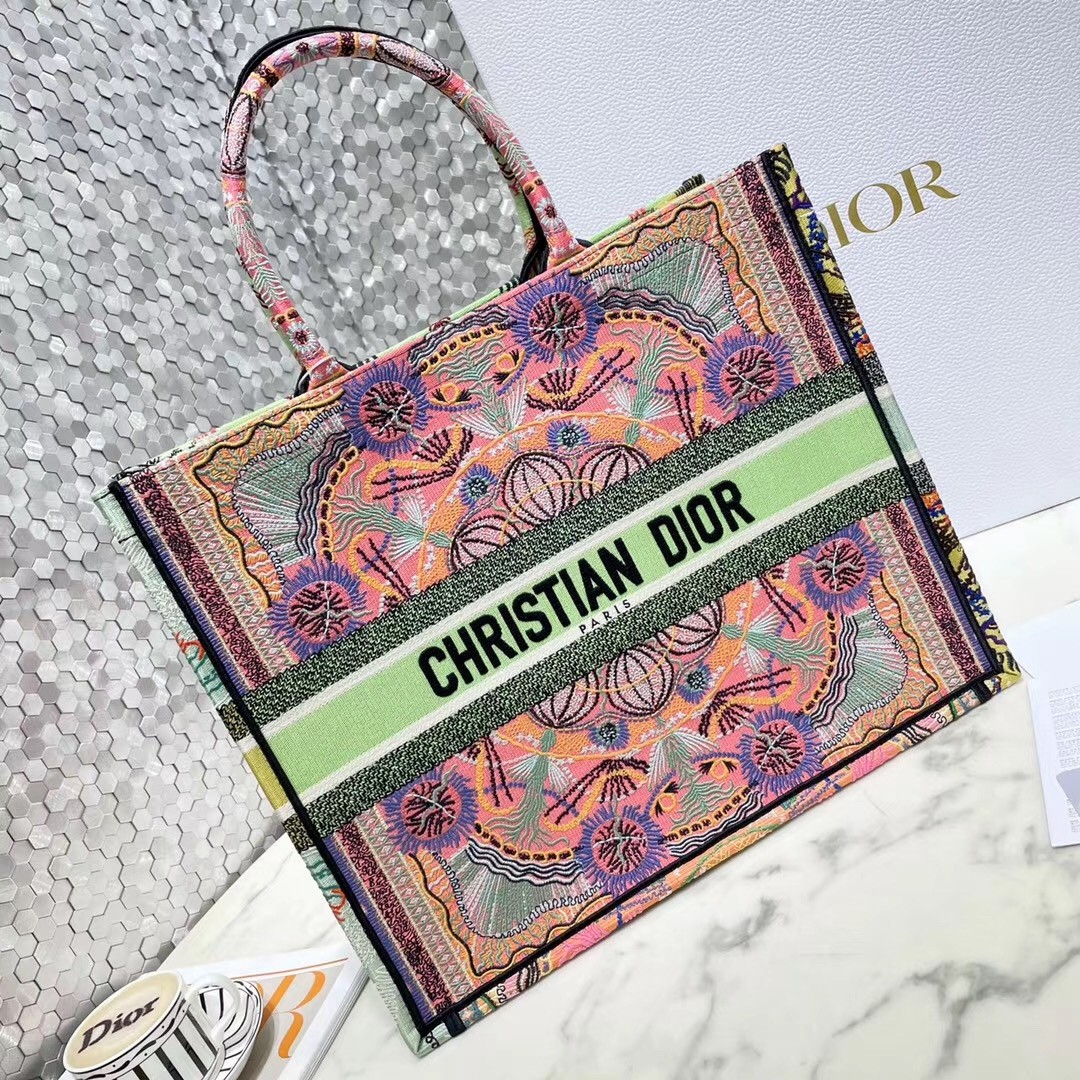 D*or book tote bag in multicolor lights embroidery