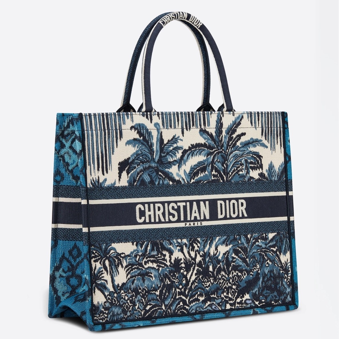 D*or book tote bag in blue D*or palms embroidery