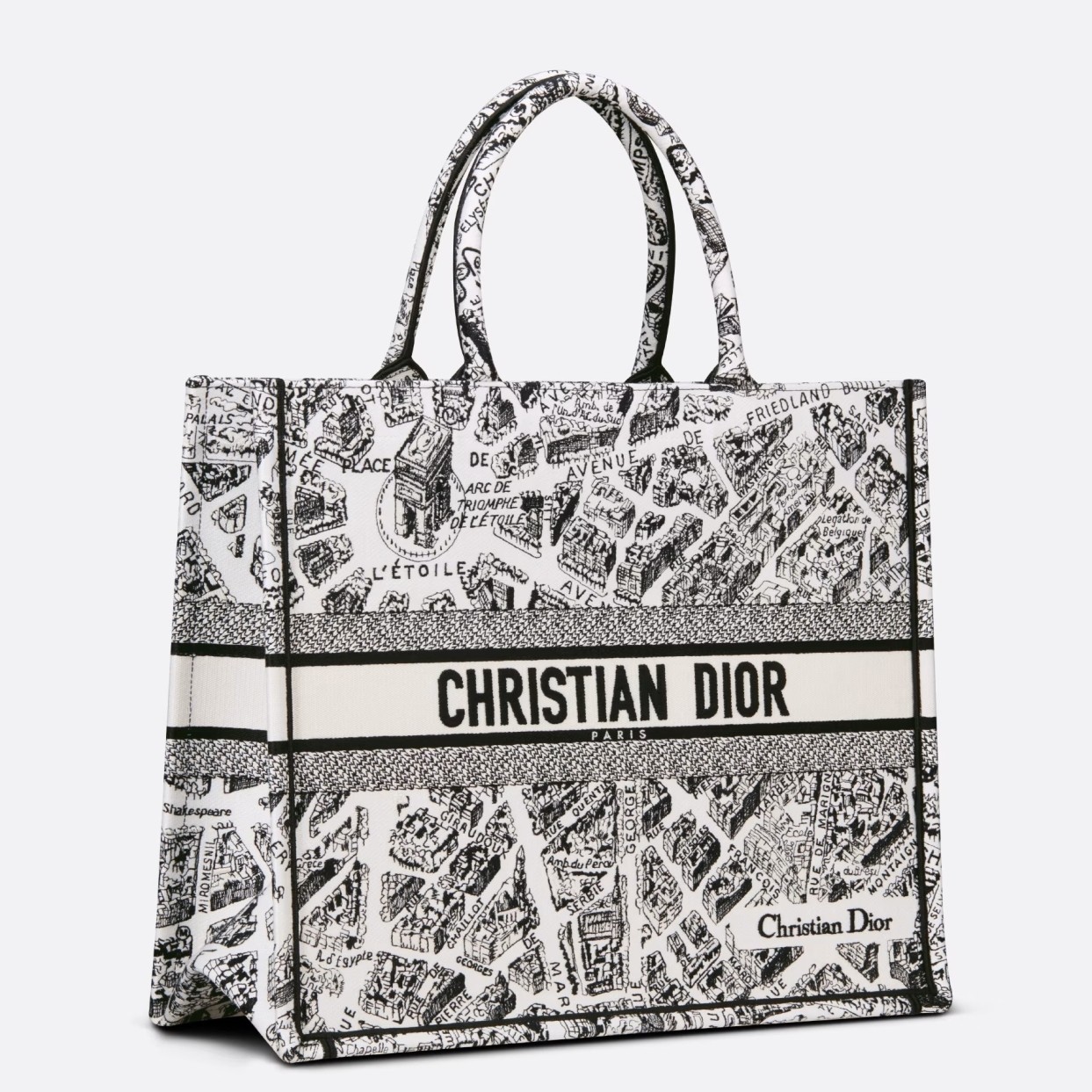D*or large book tote bag in white plan de paris embroidery
