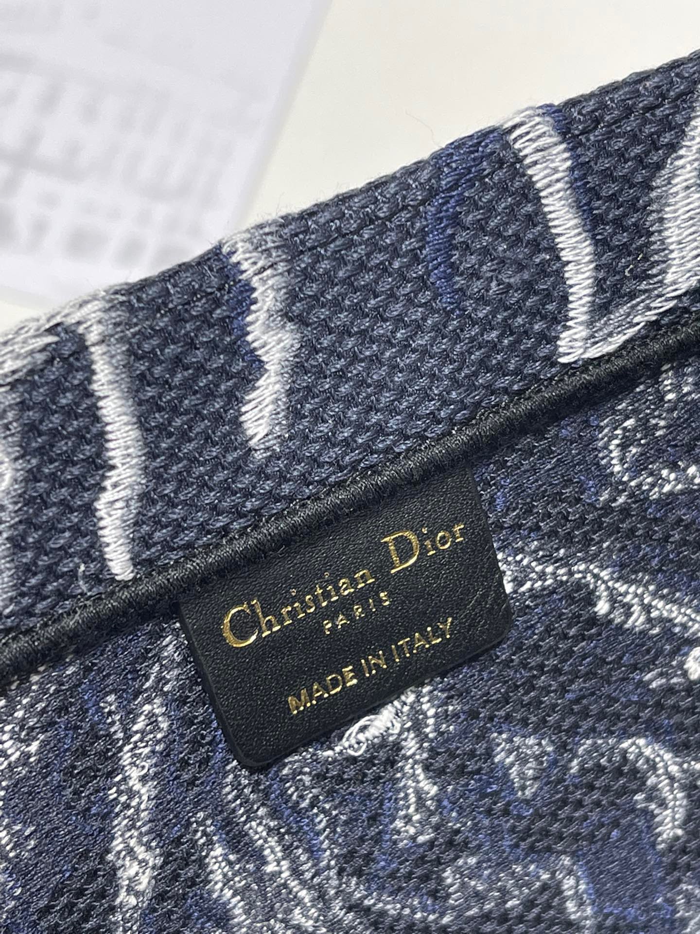D*or large book tote in blue D*or roses embroidery