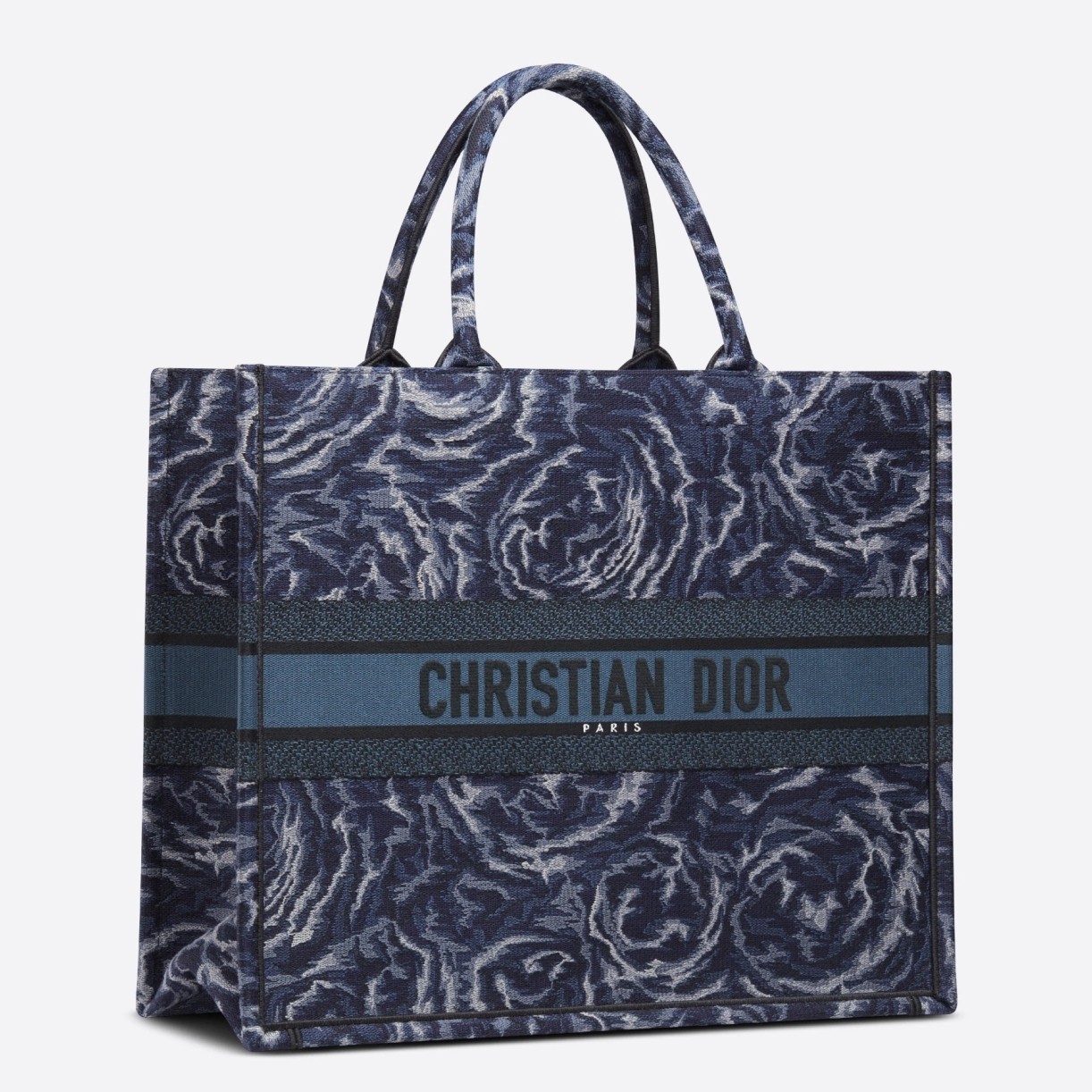 D*or large book tote in blue D*or roses embroidery