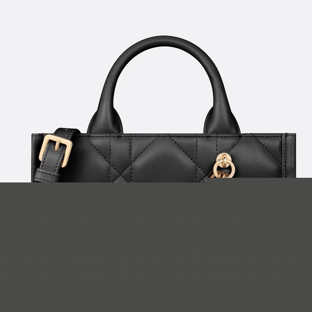 D*or mini book tote bag with strap in black macrocannage calfskin