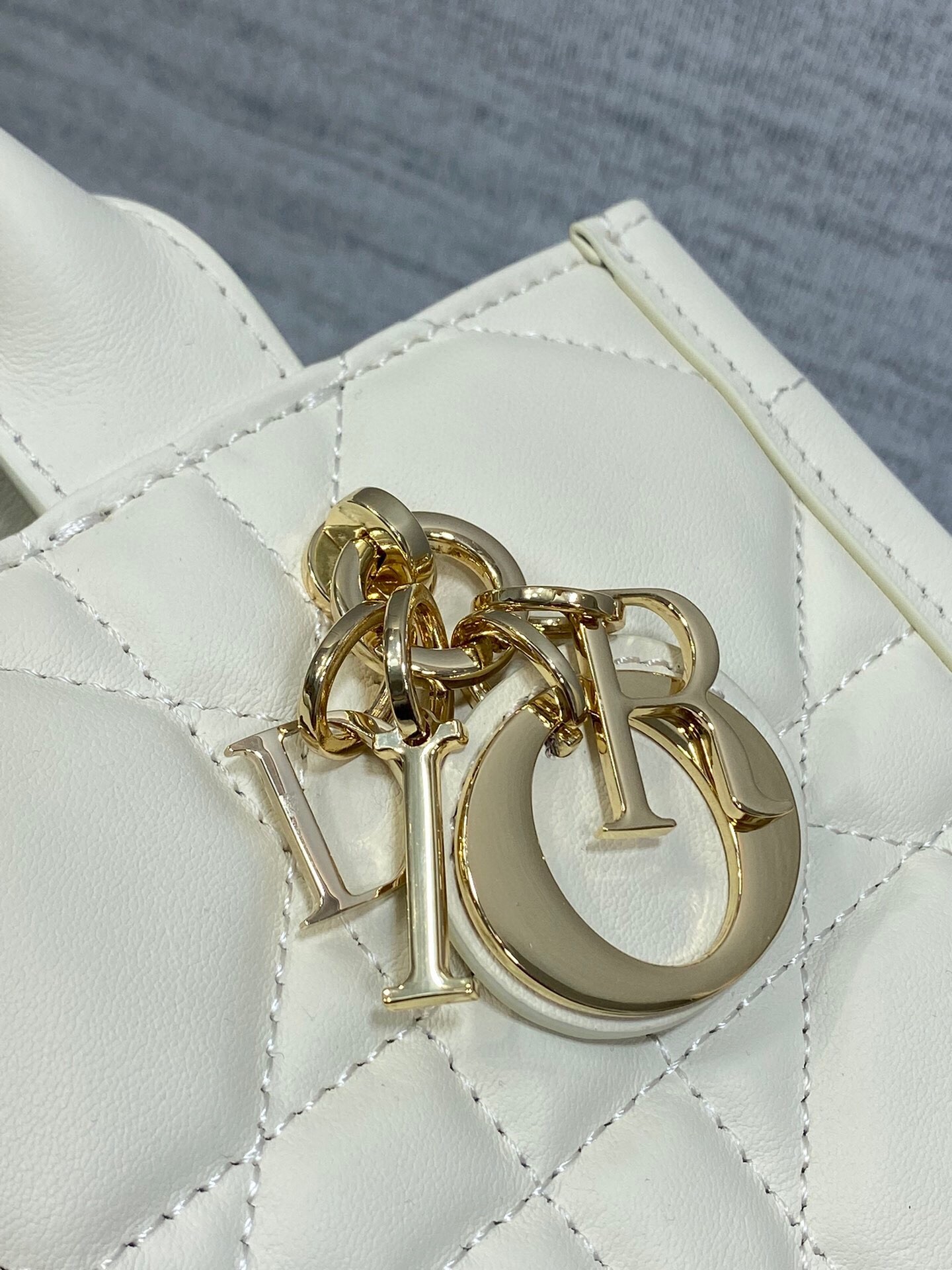 D*or mini book tote bag with strap in white macrocannage calfskin