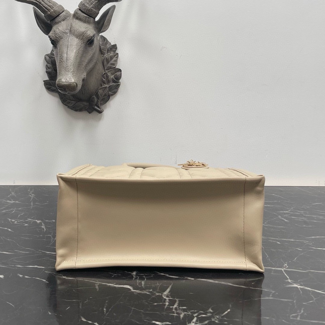 D*or small book tote bag with strap in beige macrocannage calfskin