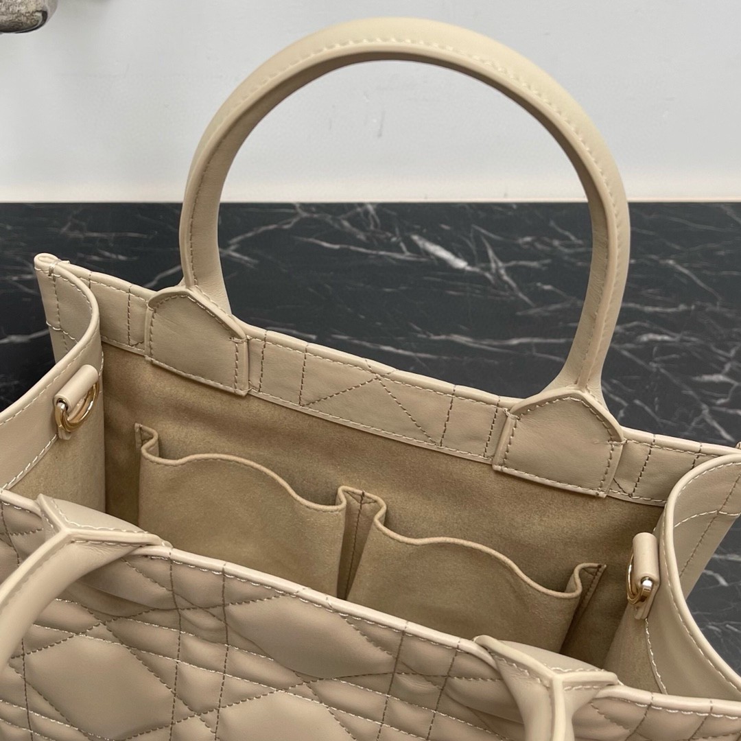 D*or small book tote bag with strap in beige macrocannage calfskin