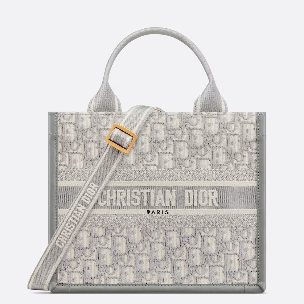 D*or small book tote bag with strap in grey D*or oblique canvas