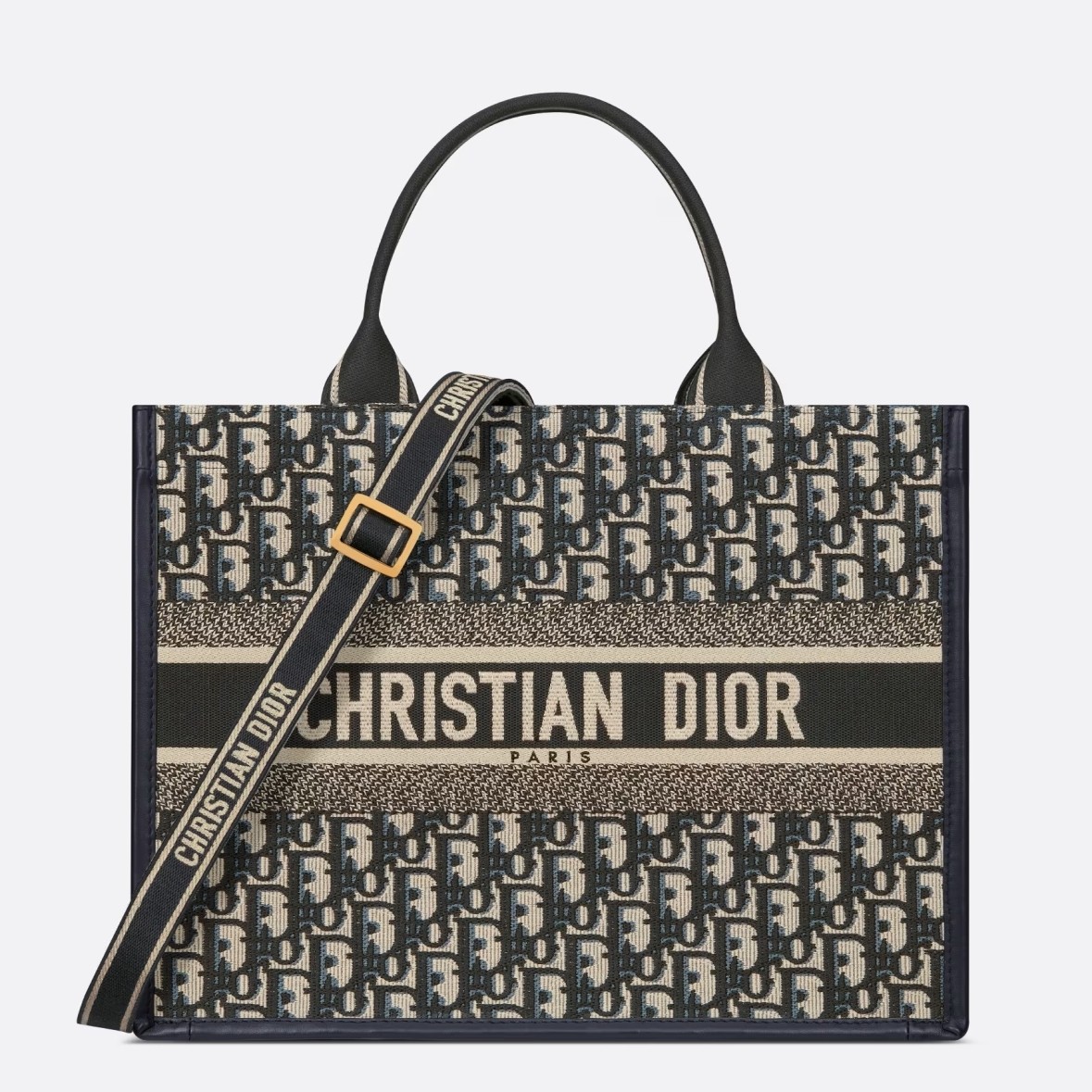 D*or medium book tote bag with strap in blue D*or oblique canvas