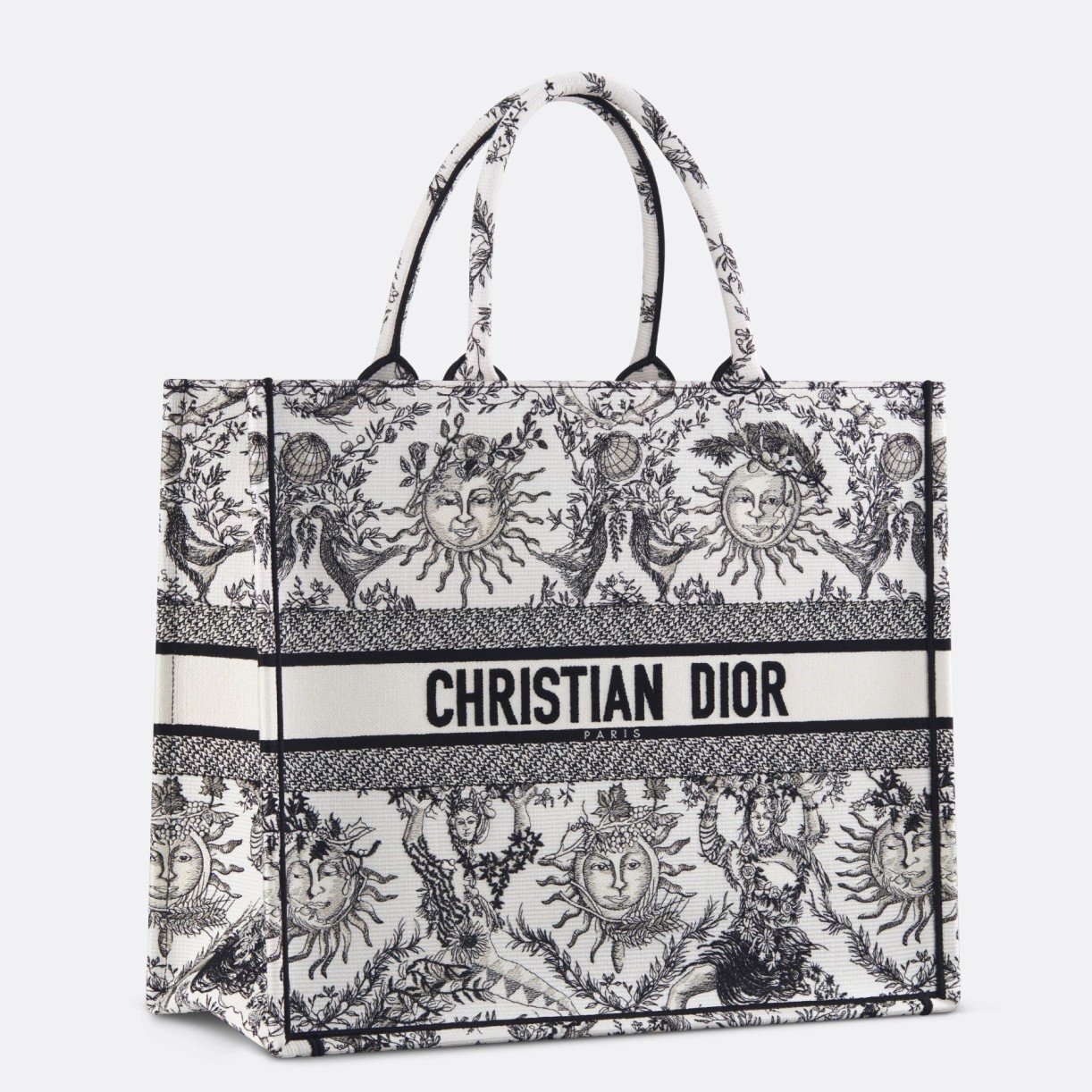 D*or large book tote bag in white toile de jouy soleil embroidery