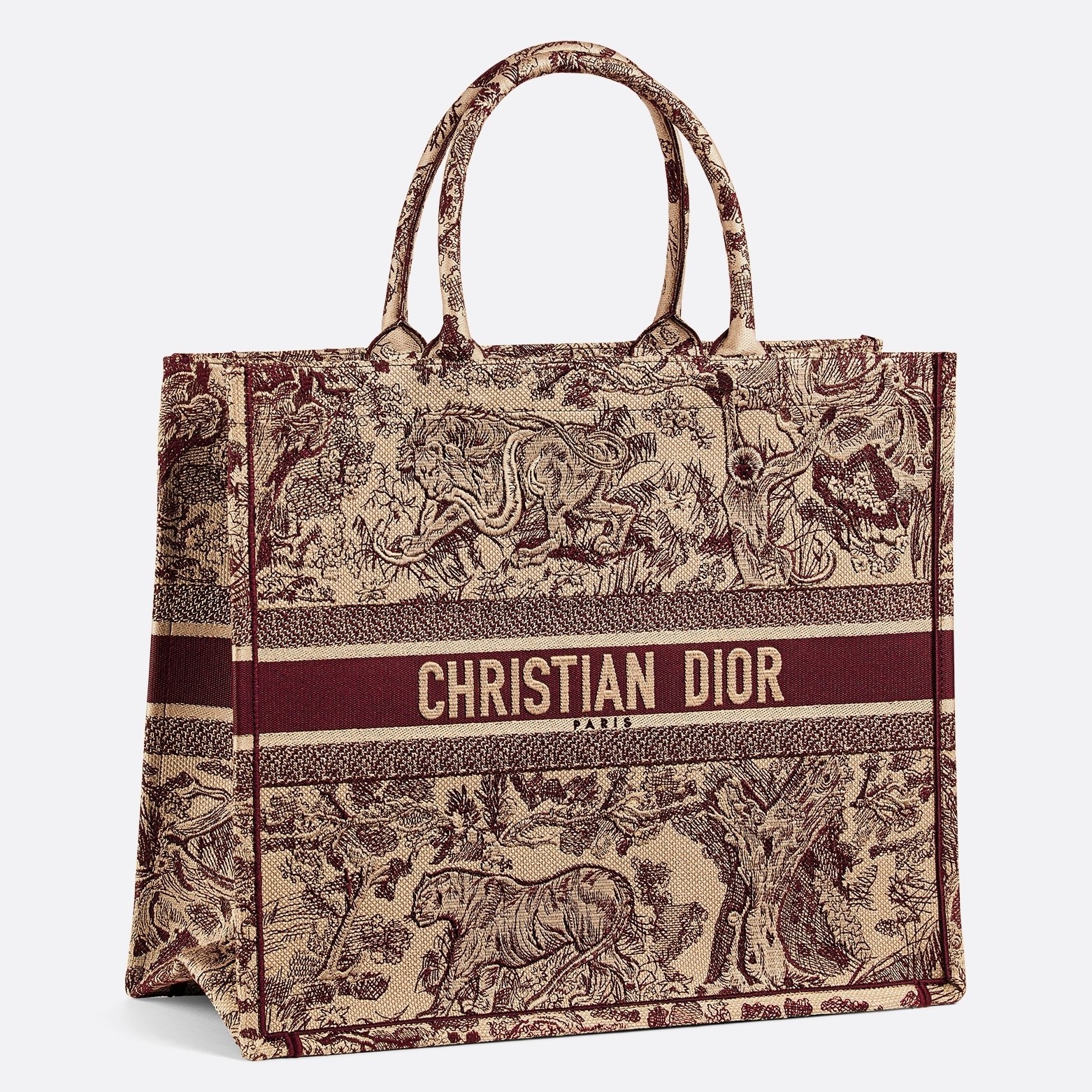 D*or book tote bag in burgundy toile de jouy canvas
