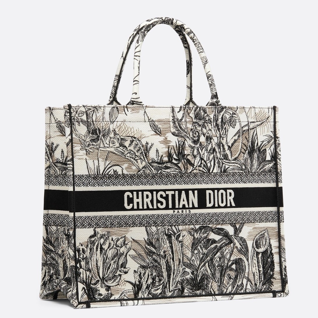 D*or book tote bag in toile de jouy carnivora motif