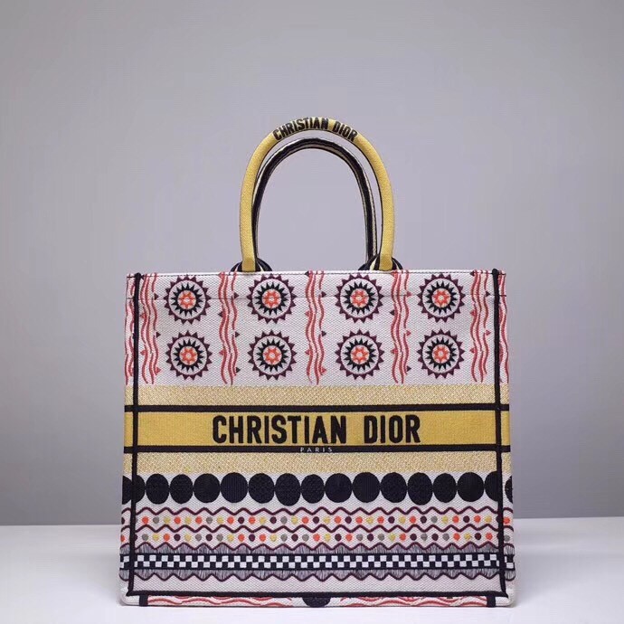 D*or book tote bag in multicolored geometric canvas