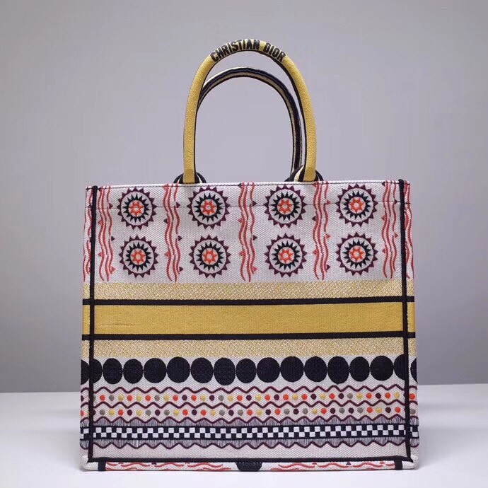 D*or book tote bag in multicolored geometric canvas