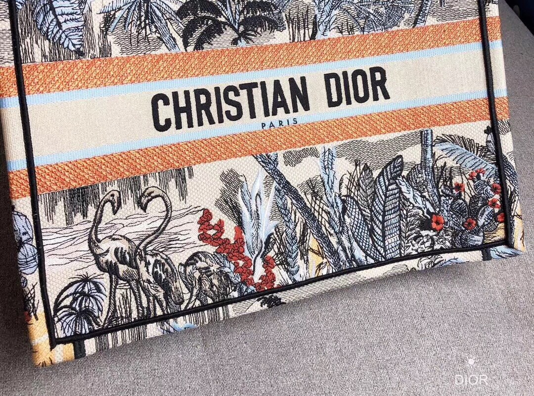 D*or book tote bag in denim blue toile de jouy tropicalia