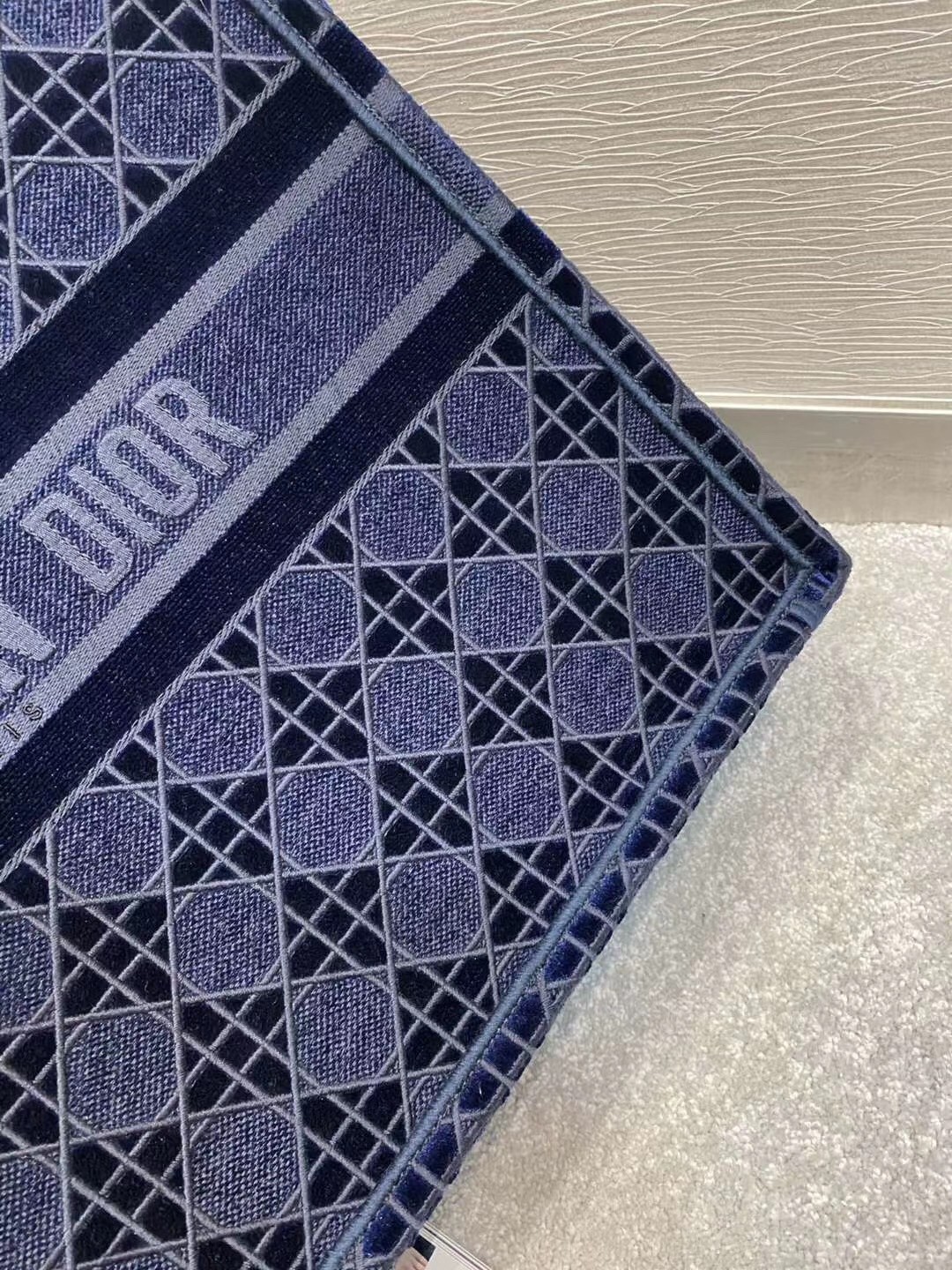 D*or book tote bag in blue cannage embroidered velvet