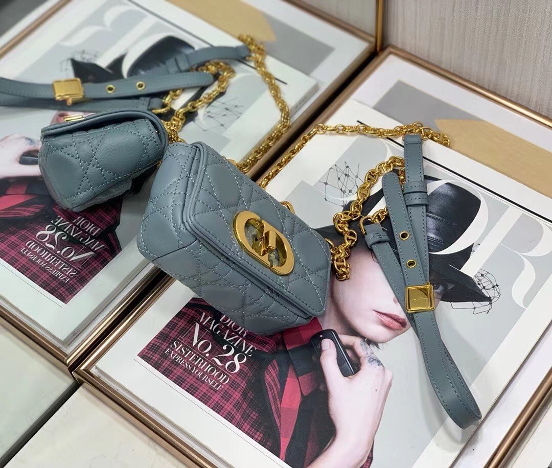 D*or micro caro bag in blue cannage calfskin
