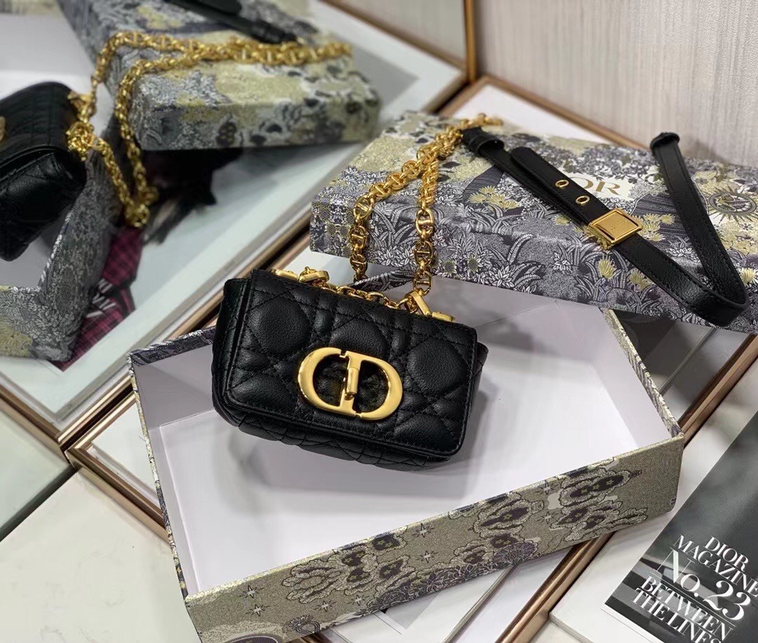 D*or micro caro bag in black cannage calfskin