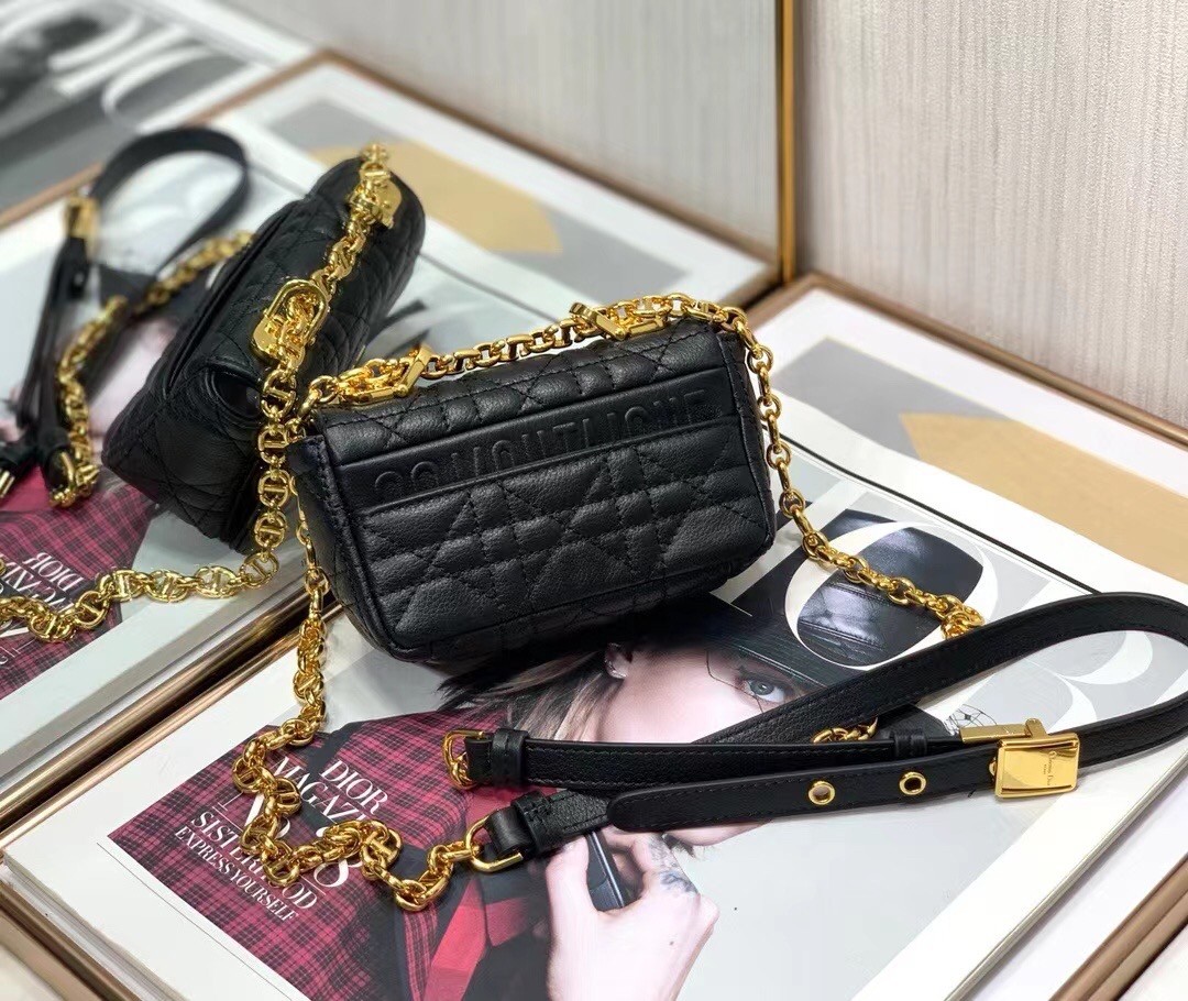 D*or micro caro bag in black cannage calfskin