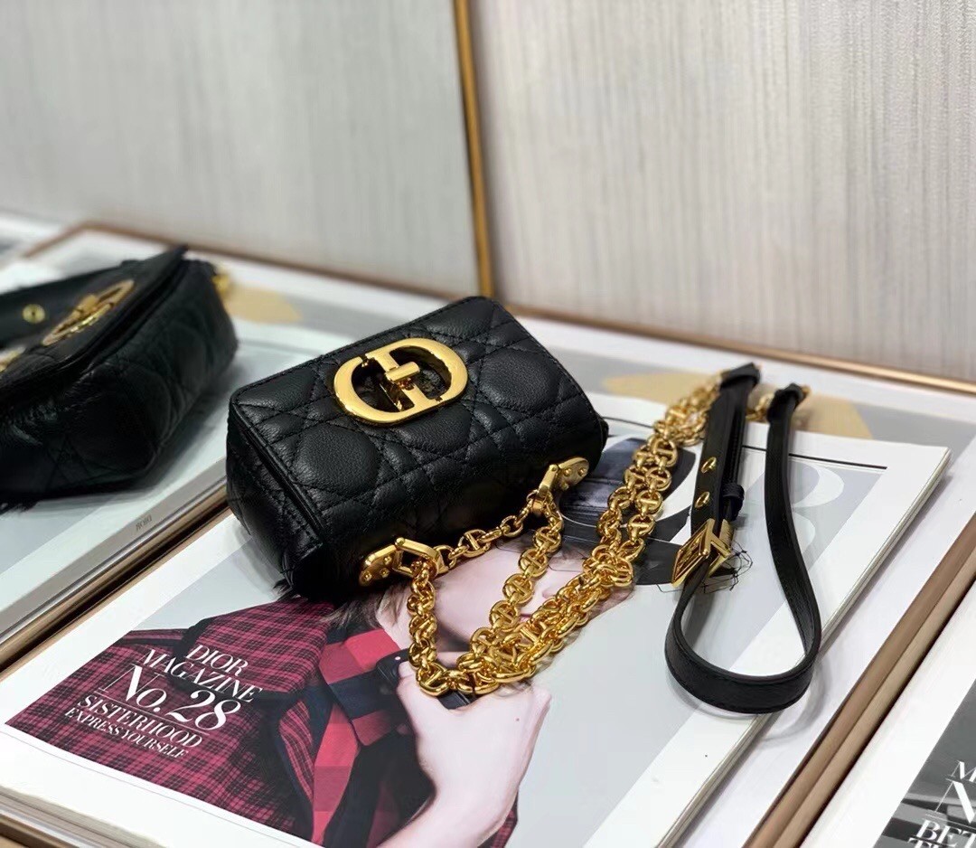 D*or micro caro bag in black cannage calfskin