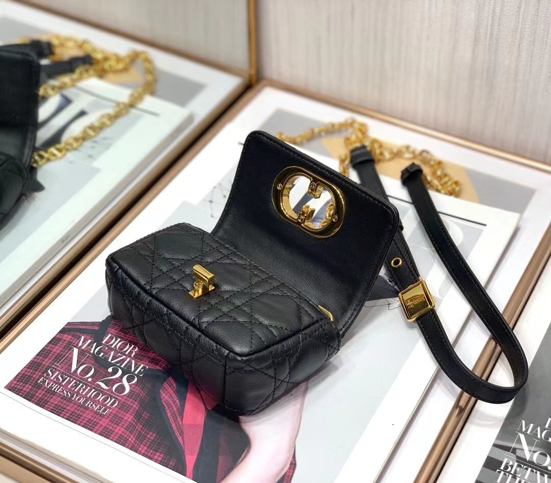 D*or micro caro bag in black cannage calfskin