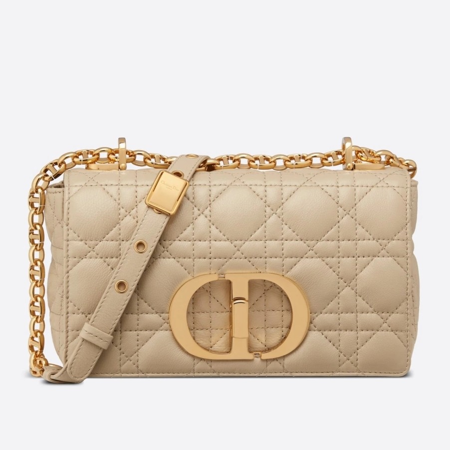 D*or small caro bag in beige cannage calfskin