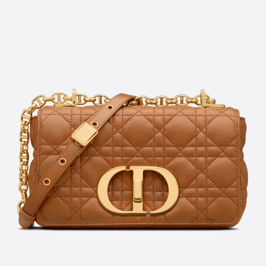 D*or small caro bag in brown cannage calfskin