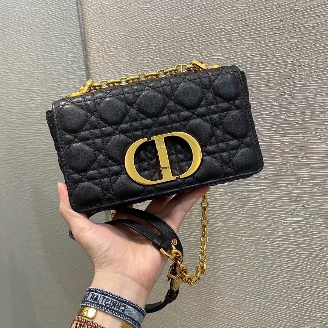 D*or small caro bag in black cannage calfskin