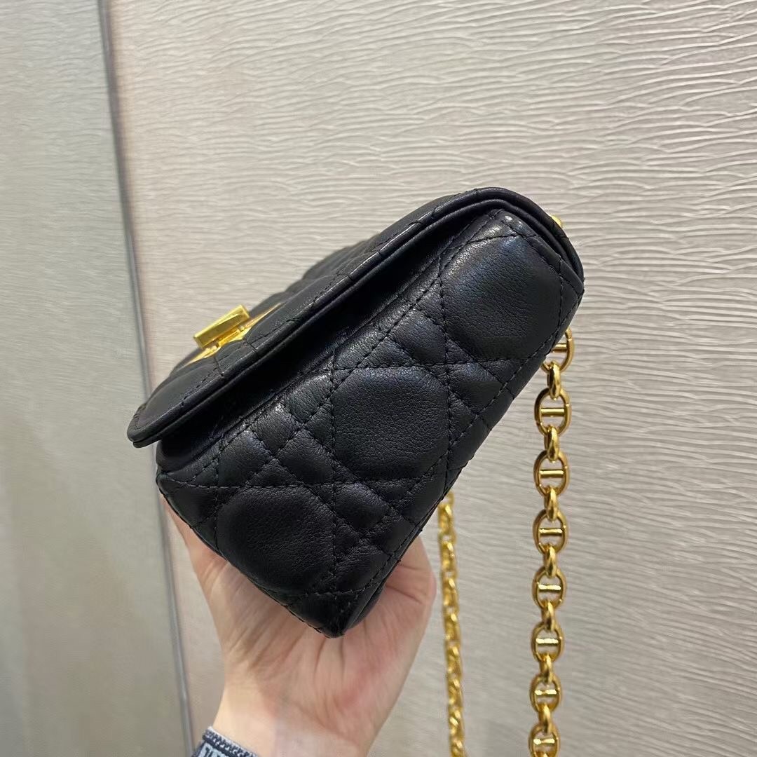 D*or small caro bag in black cannage calfskin