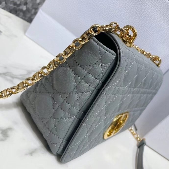 D*or caro medium bag in grey cannage calfskin