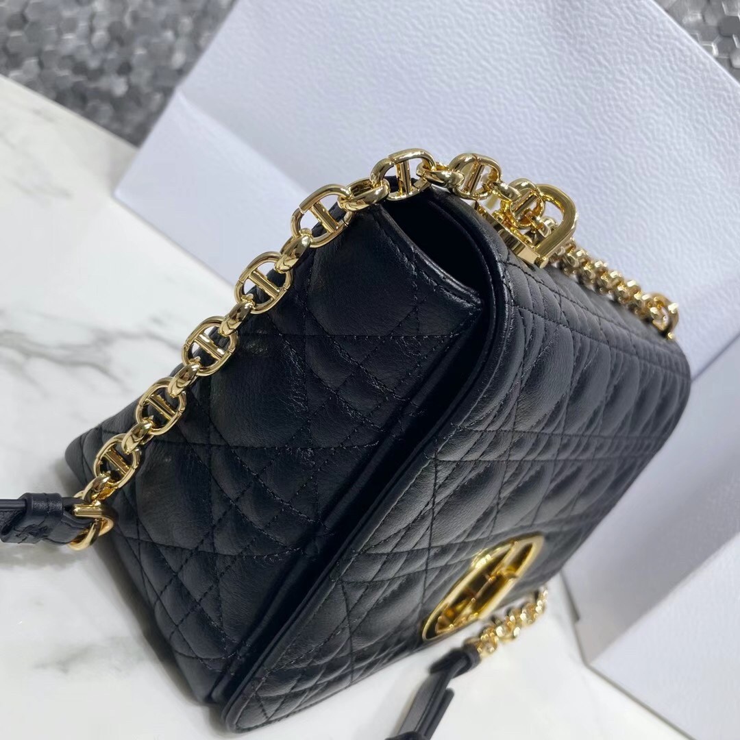 D*or caro medium bag in black cannage calfskin
