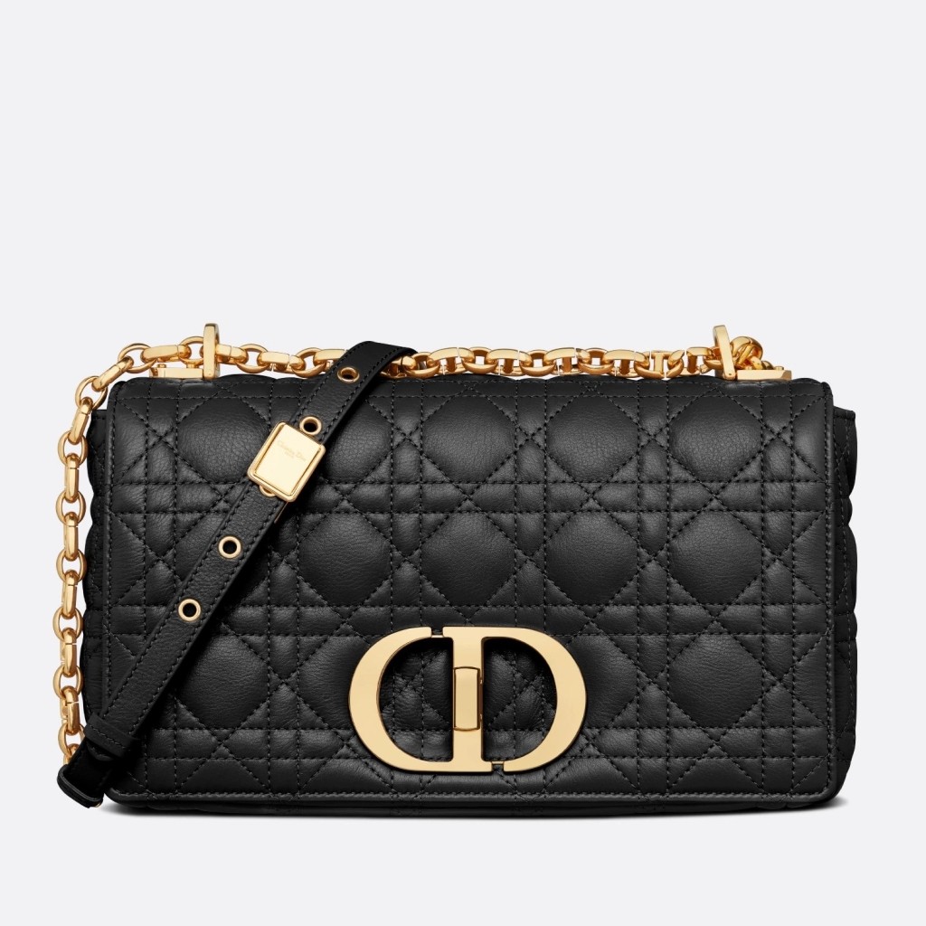 D*or caro medium bag in black cannage calfskin