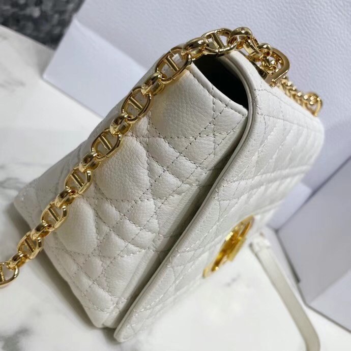 D*or caro medium bag in white cannage calfskin