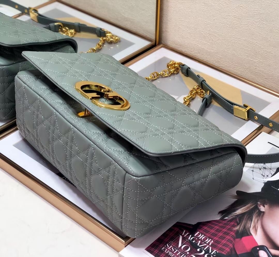 D*or large caro bag in grey cannage calfskin