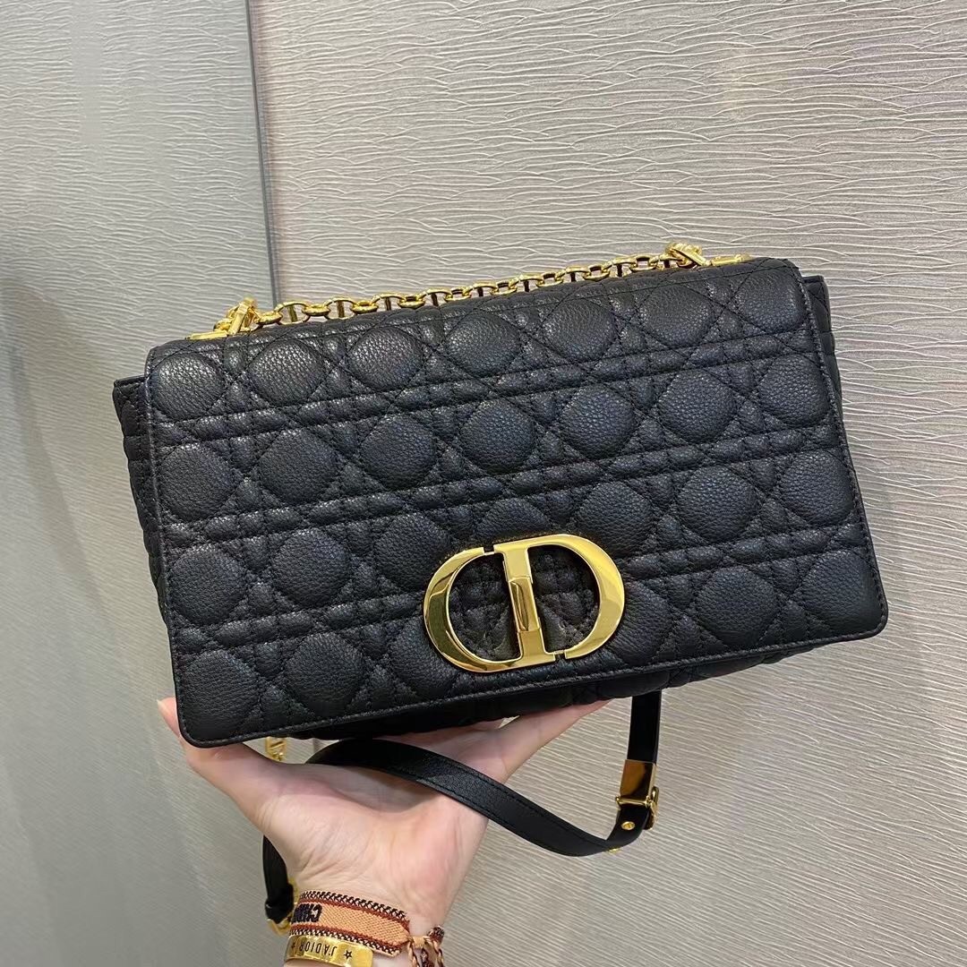 D*or large caro bag in black cannage calfskin