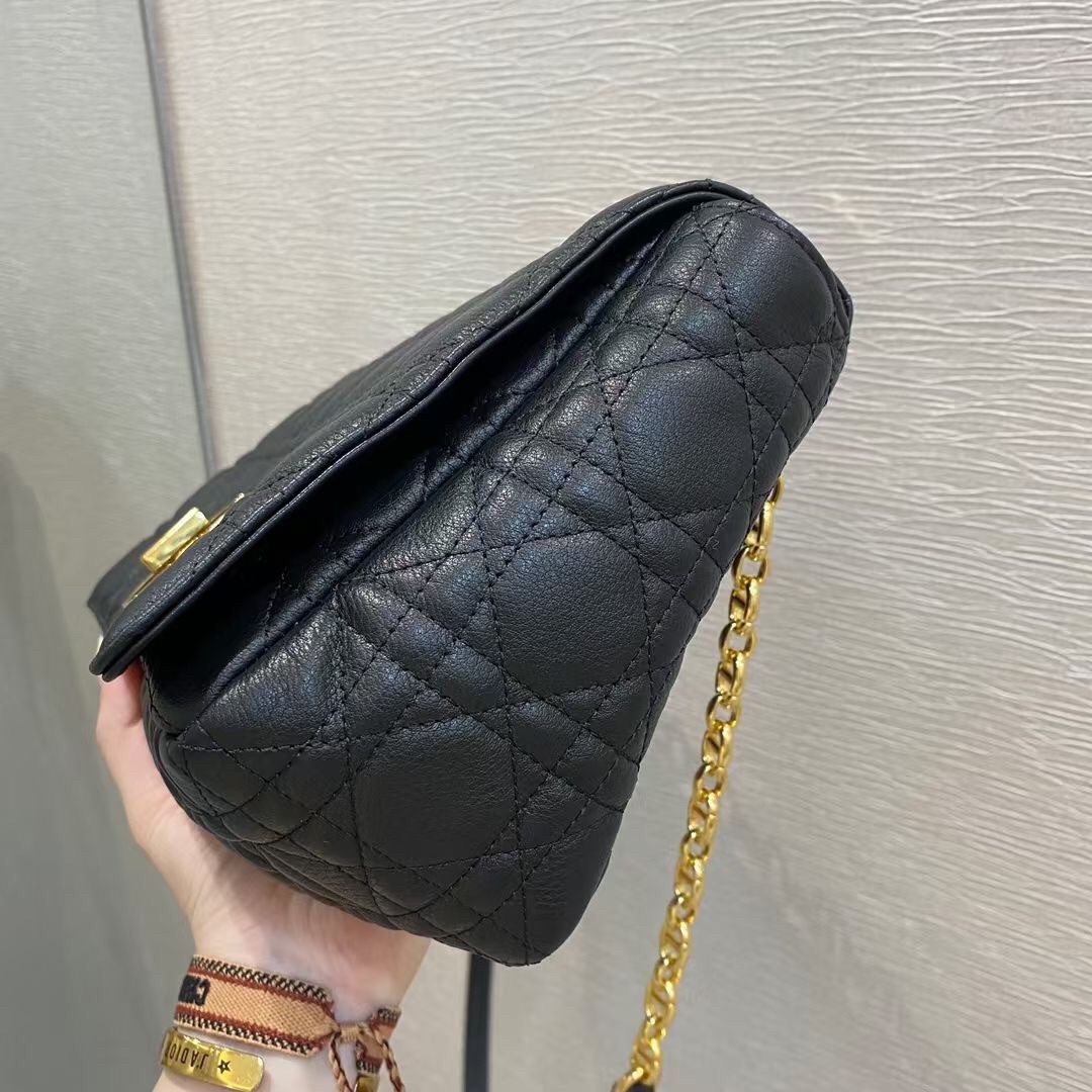 D*or large caro bag in black cannage calfskin