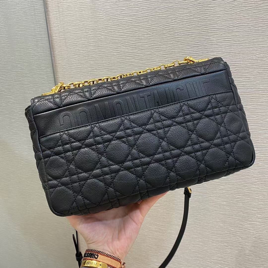 D*or large caro bag in black cannage calfskin