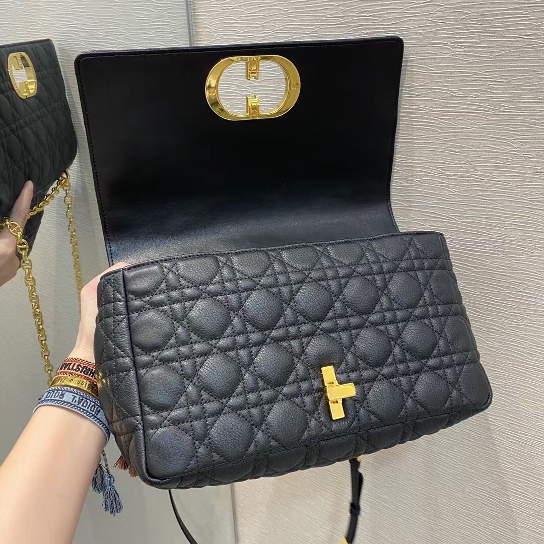 D*or large caro bag in black cannage calfskin