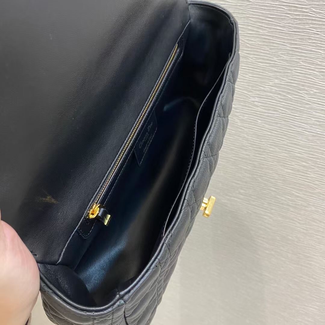 D*or large caro bag in black cannage calfskin