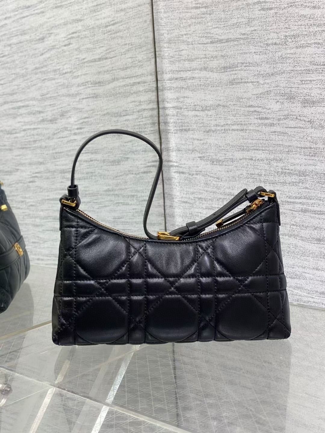 D*or miss caro cigale mini bag in black macrocannage lambskin