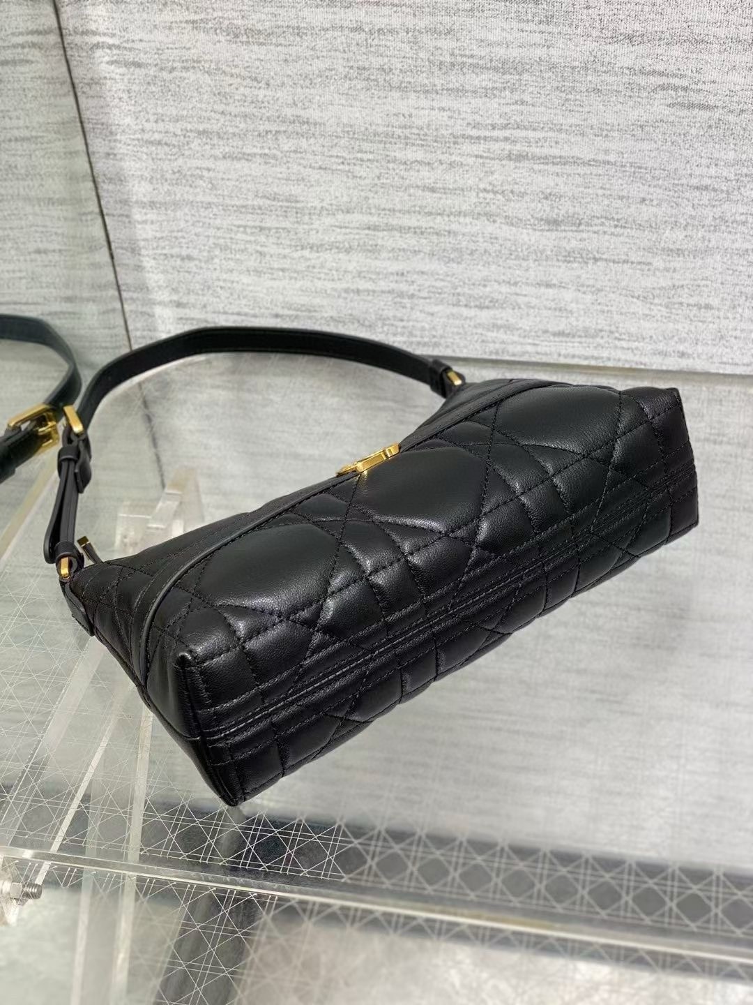 D*or miss caro cigale mini bag in black macrocannage lambskin