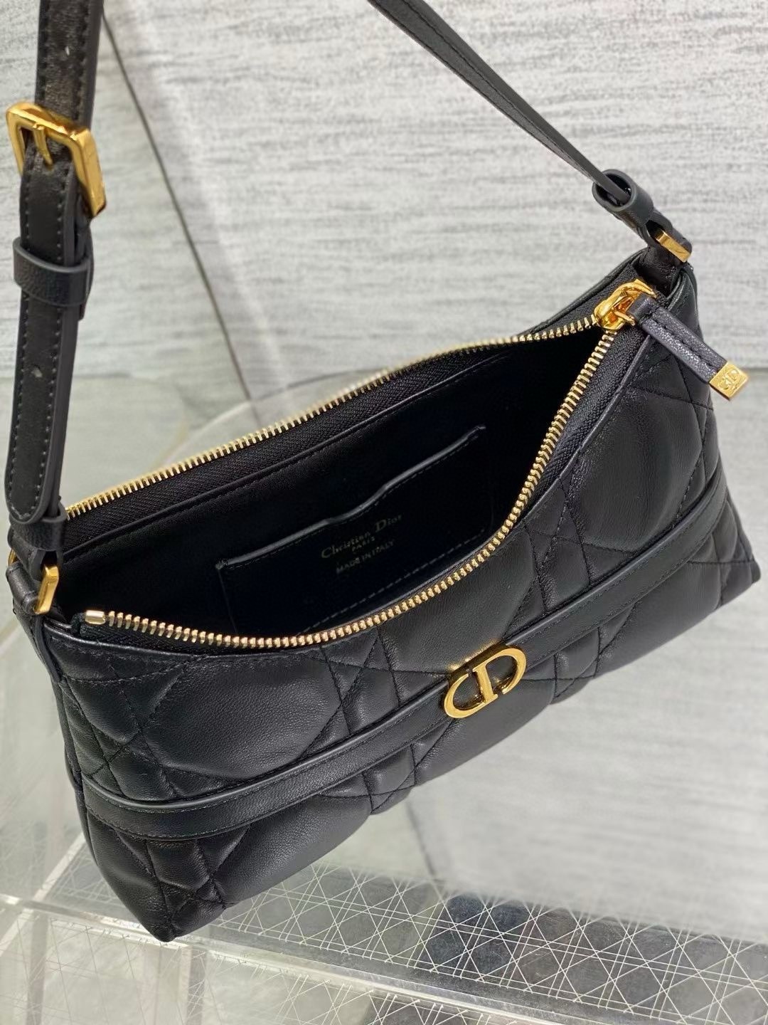 D*or miss caro cigale mini bag in black macrocannage lambskin