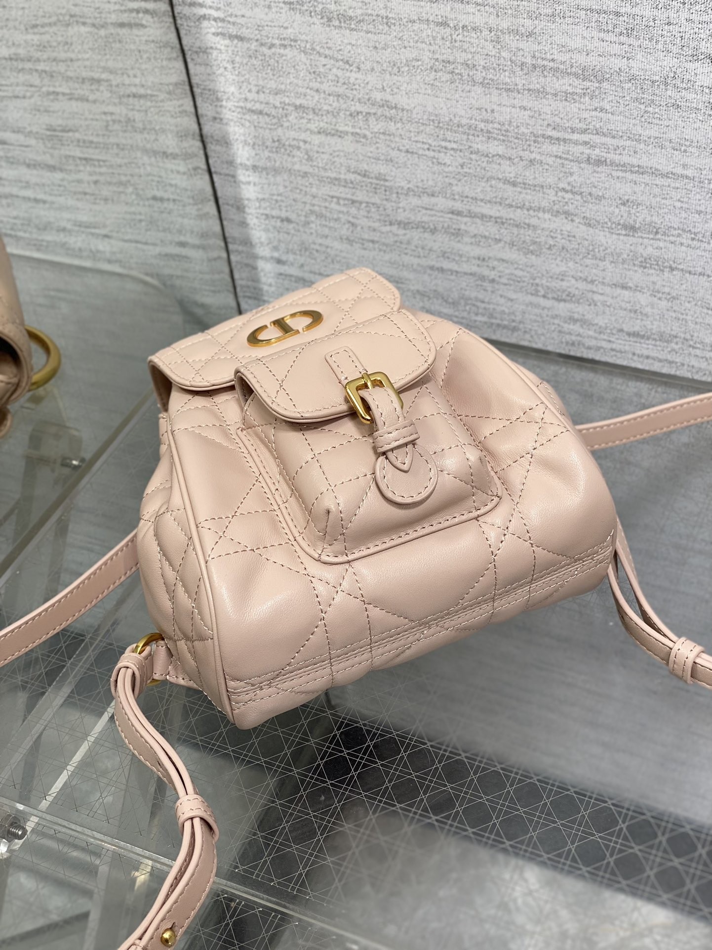 D*or caro small backpack in pink macrocannage lambskin