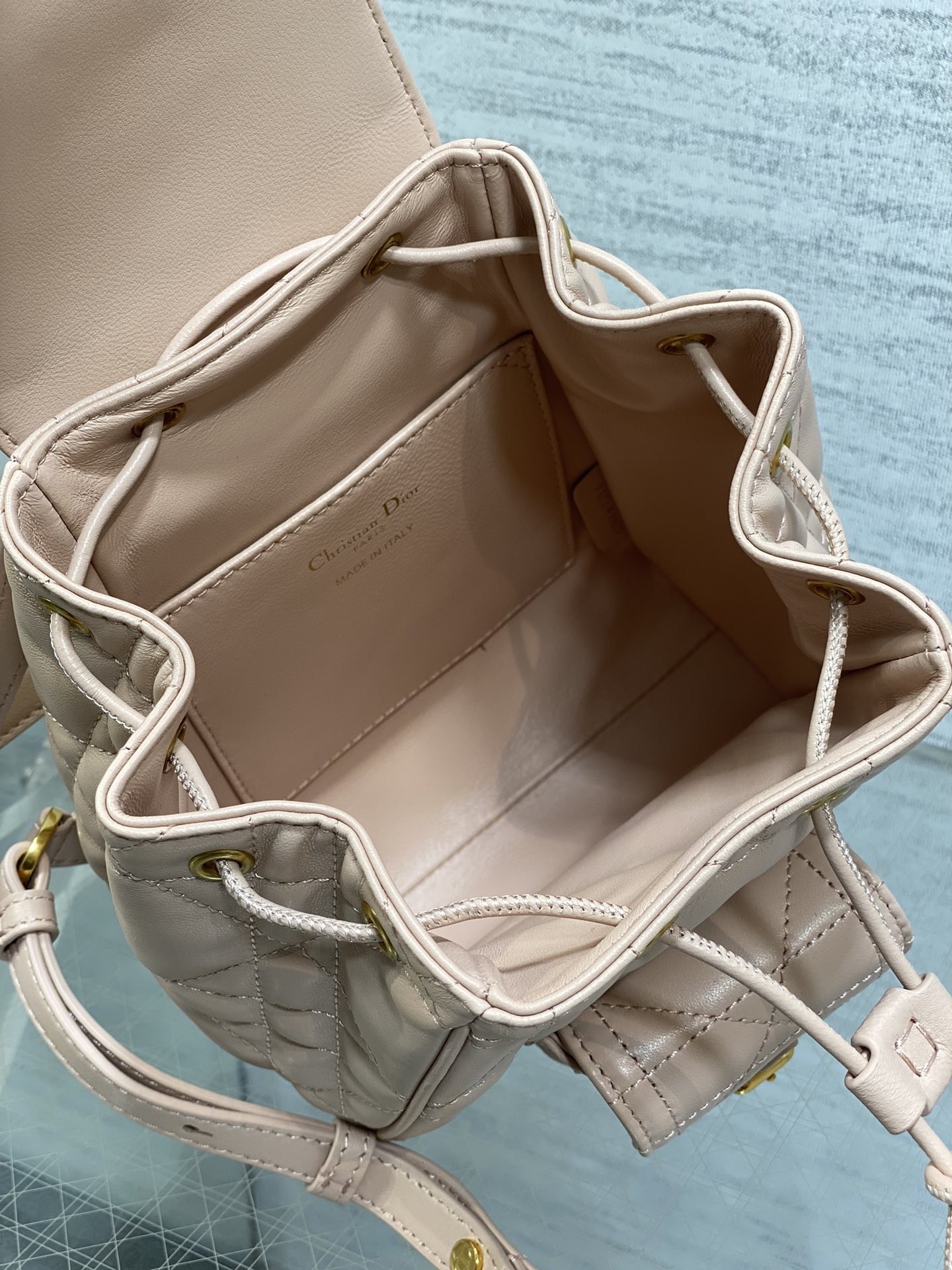 D*or caro small backpack in pink macrocannage lambskin