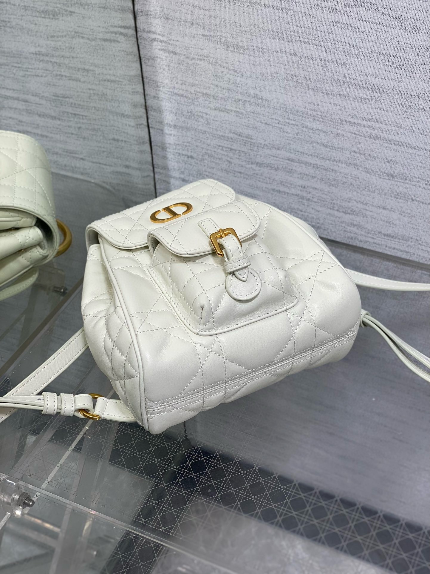 D*or caro small backpack in white macrocannage lambskin